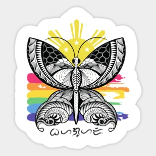 Tribal line Art Butterfly / Baybayin word Bahaghari (Rainbow) Sticker